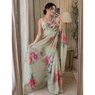Linen Saree in Floral Work