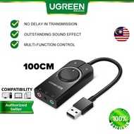 UGREEN 15CM 100CM Sound Card External USB Audio Card Adapter USB to Jack 3.5mm Earphone Microphone Sound Card for Laptop Phone PS4 Sound Card