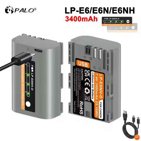 3400mAh LP-E6NH LP E6N LP-E6 Battery with USB Charging Port for Canon EOS R R7 R5C R5 R6 90D 70D 80D