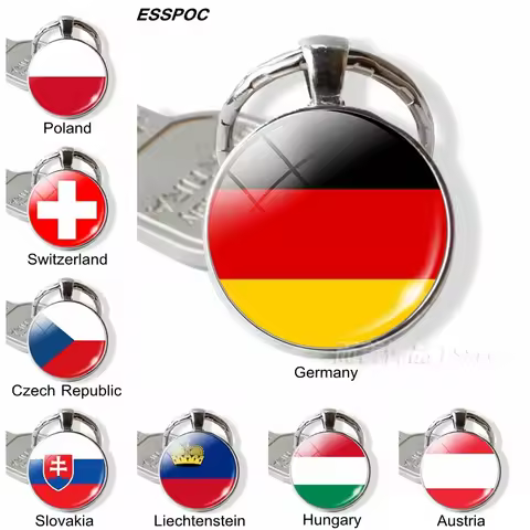 Central Europe Countries Flag Keychain Germany Poland Switzerland Austria Hungary Flag Glass Cabocho