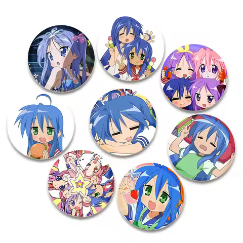 32/44/58mm Anime Lucky Star Pins Cute Cartoon Badge Handmade Tinplate Brooches Breastpin for Backpac
