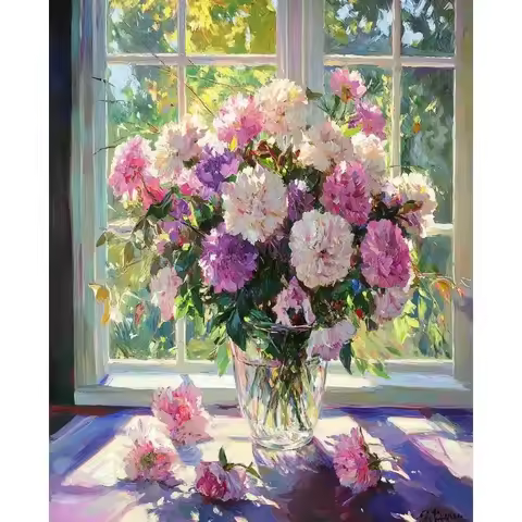 Acrylic Paint By Numbers Windowsill Flower Painting By Numbers on Canvas Coloring By Number for Adul