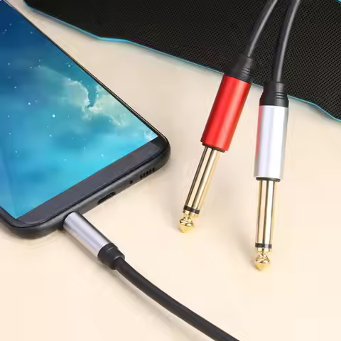 1.8m 3.5mm To 6.35mm Adapter Audio Cable Aluminum Housing 3.5mm To Double 6.35mm TRS Cable for Lapto