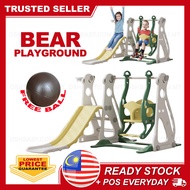 BEAR PLAYGROUND 3 in 1 Swing And Slide Indoor/Outdoor Mini Playground With Basketball Hook Set Gelongsor