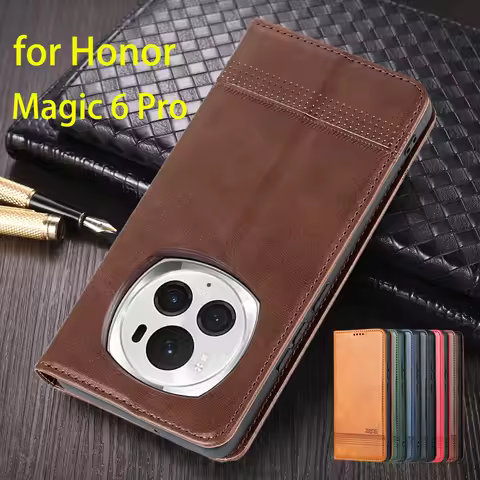 Deluxe Magnetic Adsorption Leather Fitted Case for Huawei Honor Magic 6 Pro / Magic6 Pro Flip Cover