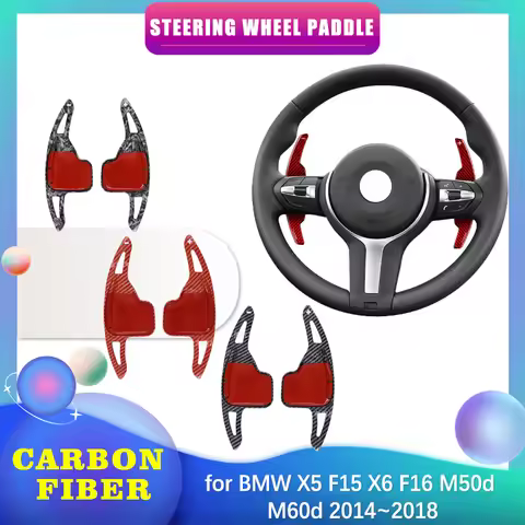 Car Steering Wheel Paddle for BMW X5 F15 X6 F16 M50d M60d 2014~2018 Carbon Fiber Shifter Gear Shift 