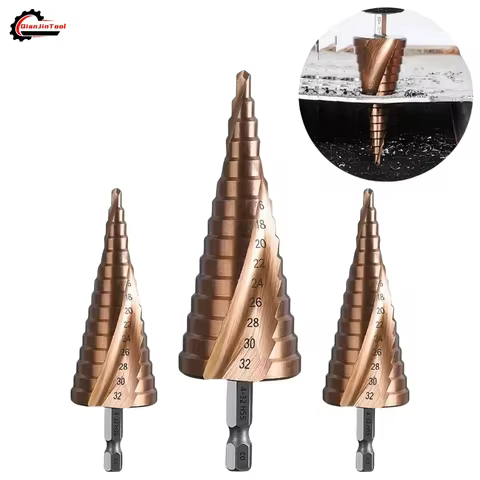 M35 Cobalt Step Drill Bit Tapered 4-12/4-20/4-32mm HSS-CO Spiral Groove Bit Hole Open Saw Spiral Gro