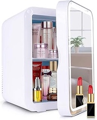 Mini Fridge 8 Liters Skin Care Cosmetic Refrigerator with LED Light Makeup Mirror Compact Portable Thermoelectric Cooler Warmer for Bedroom, Breast Milk, Office Travel