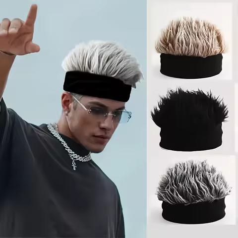 Novelty man's hairpiece hat, unique man's hairpiece knitted hat, hip-hop fashion snap-back hat, man'