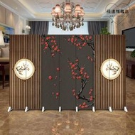 新中式屏風隔斷花客廳酒店大堂家用臥室暗色可移動摺疊木製折屏