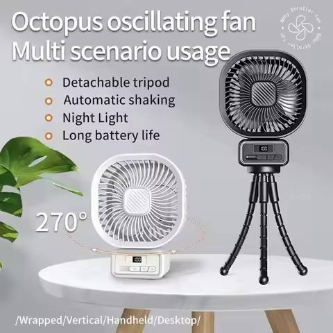 New 5000mAh Octopus Fan Rechargeable 270° Oscillating Fan Portable Air Cooler with Night Light Porta