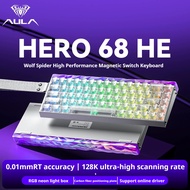 AULA HERO 68HE สายประสิทธิภาพสูง Esports แกนแม่เหล็กคีย์บอร์ดเล่นเกมที่มี Lampu Kotak RGB นีออนมาตรฐ