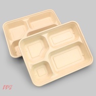10pcs 1400ml Sugarcane Bento Box with 4 Division Bagasse Food Container Biodegradable Meal Box