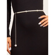 White Glamorous PVC Pearl Belts Embellished Women Accessories