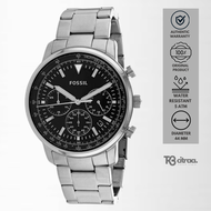 jam tangan fashion pria Fossil Goodwin analog strap rantai Chronograph Men Black Dial Stainless Steel Strap water resistant luxury watch mewah original FS5412