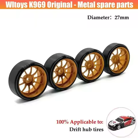 4Pcs Metal Beadlock Wheel Hub Wheel Rim and Rubber Tire for Wltoys 284131 K969 K979 K989 P929 1/28 R