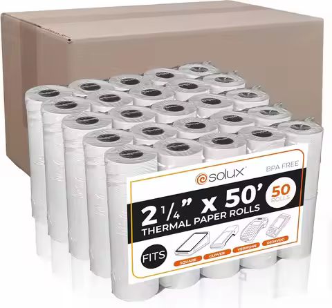 2 1/4 x 50 Thermal Paper Roll for Square Terminal, Clover Flex, Dejavoo Z8 Z9 Z11, Verifone Vx520, I