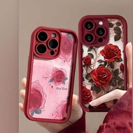 Retro Wine Red Rose Flowers Casing For Samsung A57 A27 A37 A17 A55 A35 S26 S25 S24 Ultra S23 S22 Plu