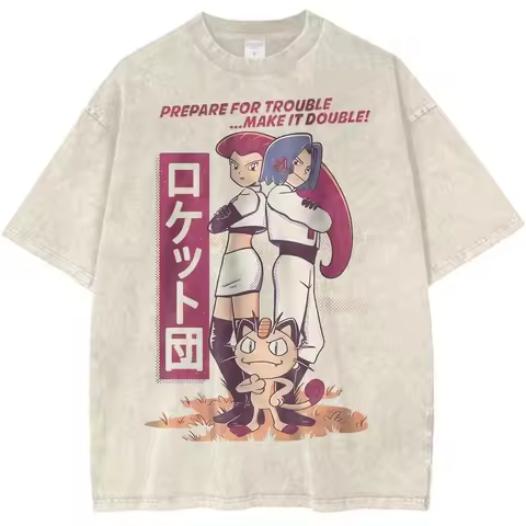 Team Rocket Vintage Pokemon Shirt Anime T-Shirt for Fans Men's 2026 Summer Fashion Oversize Harajuku