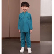 Baju Raya Budak Lelaki Baju Melayu Kurta Cotton Hitam Ready Stock Raya 2026 Teal Blue