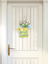 1個你好,春天花靴木質掛牌,適用於農舍門飾；春季派對花木質招牌,適用於牆壁裝飾