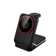 3 in 1 Magnetic Wireless Charger Stand LED Light Foldable Fast Chargers For Phone 16 15 14