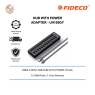 FIDECO(HKG013C)-13 PORT TYPE-C(A-C) USB3.2 GEN1 5GB HUB WITH POWER 12V/4A - UH159GY