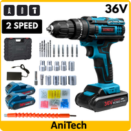 SONCO 36882 Cordless Impact Drill Screwdriver 2 Battery Hammer Drill 3 Mode 36v 2 Speed Power Hand Drill