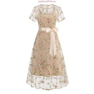 Retro Hepburn Short Sleeved Embroidery Floral Elegant Prom Evening 50s 60s 70s 80s Dinner Dress