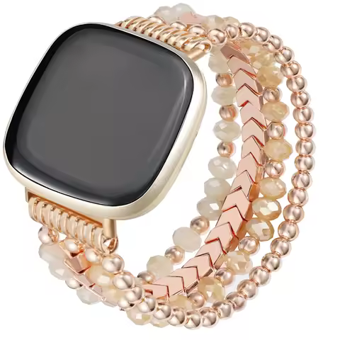 Stylish elastic beaded strap for Fitbit Versa 3 and versa 4 women's strap for Fitbit sense/sense2 br