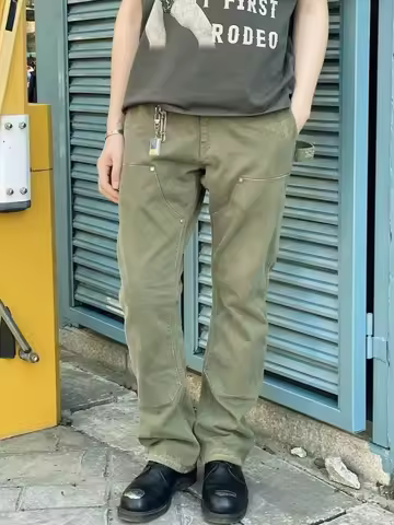 Vujade Military een Work Pants Flared Casual Men's Women's Trendy Brand American Retro Straight Leg 