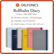 Delfonics Rollbahn Diary 2026 L Size Monthly Planner (Oct 2025 Start) – Spiral Notebook with Grid Pa