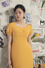 Đầm dáng xòe cổ U tay bo chun - Mmoutfit
