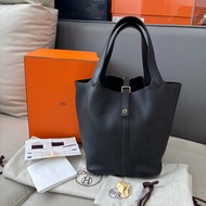 近新品 愛馬仕Hermes 黑色金扣Picotin22菜籃子