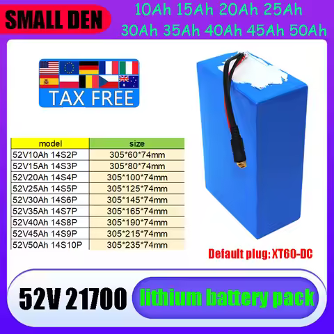52V 50Ah 45Ah 40Ah 35Ah 30Ah 25Ah 20Ah 15Ah 10Ah 21700 Lithium Battery Pack 0-2000W High-Power Touri