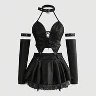 Gothic Punk Charm Anime Cosplay Sexy Outfit, Faux Leather Devilish Set