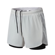 Men's 2-in-1 Compression Fitness Running Premium Shorts in Cream