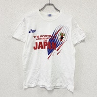ASICS（亞瑟士）日本國家足球隊短袖印花T卹，單線縫製，復古款，白色，L碼（古著）