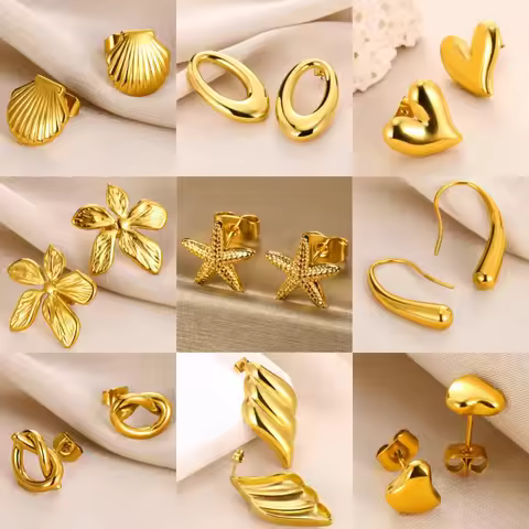 Stainless Steel Hypoallergenic Earrings Women 18K Gold Color Shell Starfish Earring Trend Wedding Je