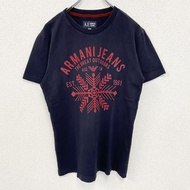 古著ARMANI JEANS 短袖印花 T 卹，休閒，圓領，黑色，尺寸 XS
