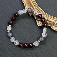 招財守財 提升脈輪能量-血滴堇青石x藍針白水晶x石榴石黃銅手鍊