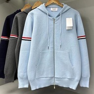 THOM BROWNE TB 毛衣外套男秋冬新款休閒拉鍊針織外套 手臂處白色兩槓條紋 Parkas Jacket 件褸 外褸