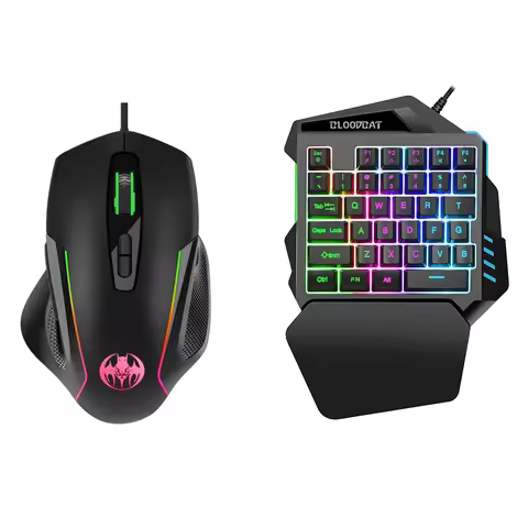 One-Handed RGB Gaming Keyboard with Mouse 6400 DPI USB Wired 35 Keys Combo Converter for Xbox One PS