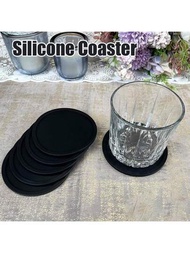 1入組9CM矽膠杯墊，耐熱玻璃杯墊適用於桌子、書桌、廚房、辦公室和酒吧家具保護熱杯墊（黑色）。