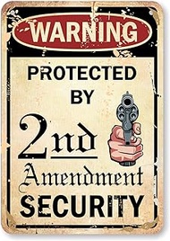 SmartSign 10 x 7 inch Funny “Warning - Protected By 2nd Amendment Security” Metal Sign with Gun Grap