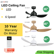 ACORN 36 inch 46 inch 56 inch Ceiling Fan with LED Light 3 Light Tone RGB Wood Black White 6 Speed with Remote Control DC Fan-DC-356 HDB Condo BTO Balcony Maid Room Silent Living Room Dinning Room Bedroom Strong Wind False Ceiling- ampm