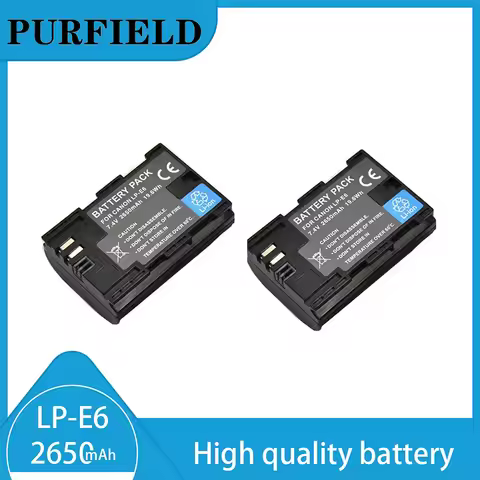 PURFIELD 2650mAh LP-E6 7.4V LP E6 E6N Battery + LED Dual Charger For Canon EOS 5DS R 5D Mark II 5D M