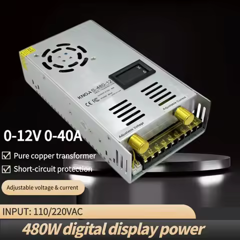 DC 0-12V Adjustable Switching Power Supply 12V 40A 480W Digital Display Power Supply 110V 220V AC To