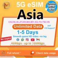 Asia 11 countries eSIM Ultimate 1-5Days  5G High Speed Unlimited Data | Instant 24h Delivery | Asia 