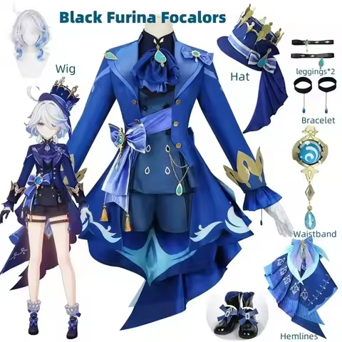 Furina Cosplay Costume Wig Genshin Impact de Fontaine Focalors with Hat Black Suit Game Cosplay for